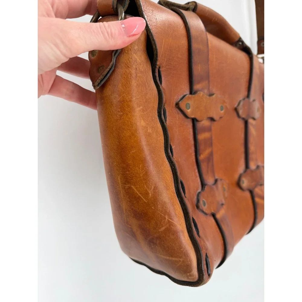 Handmade Leather Satchel Bag Unisex Medium Brown Western Boho Artisan Messenger